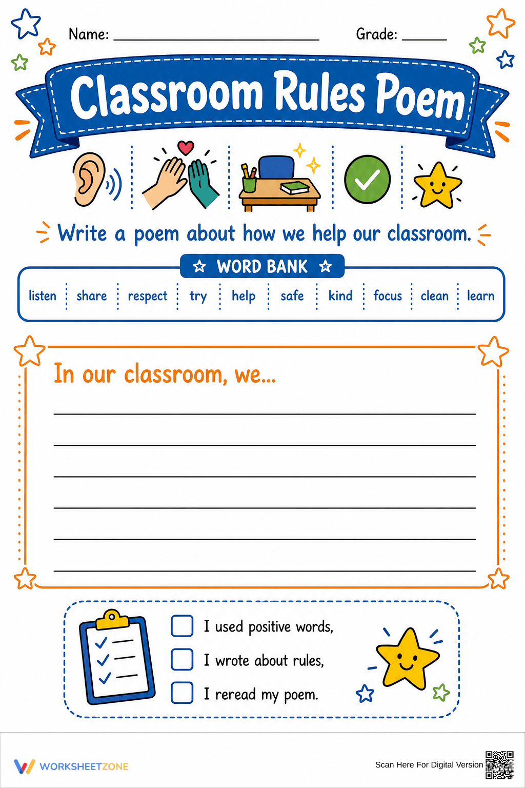 Classroom Rules Poem Worksheet | Essential Grade 3 ELA - Page 1