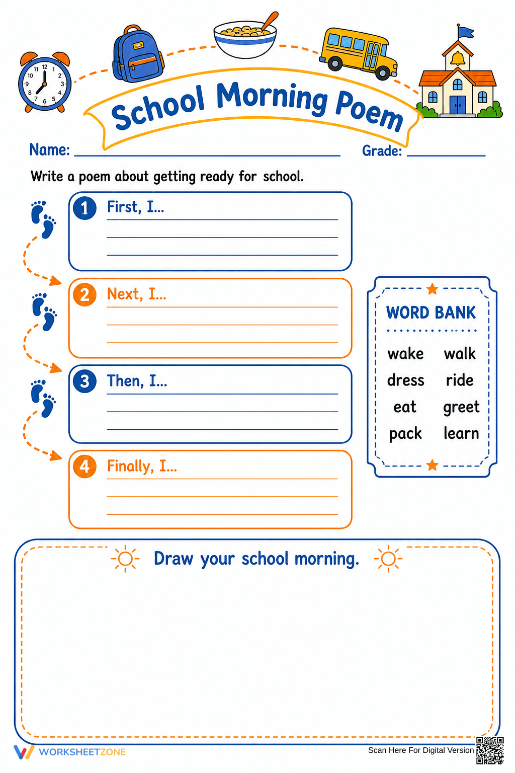 School Morning Poem Worksheet | Grade 2 Essential - Page 1