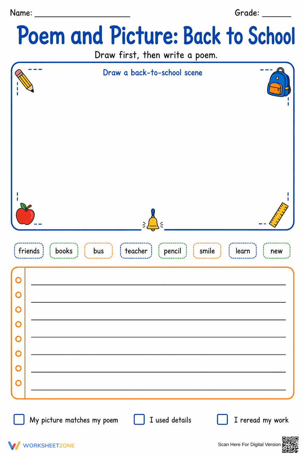 Back to School Poem & Picture | Essential Grade 2 Writing - Page 1