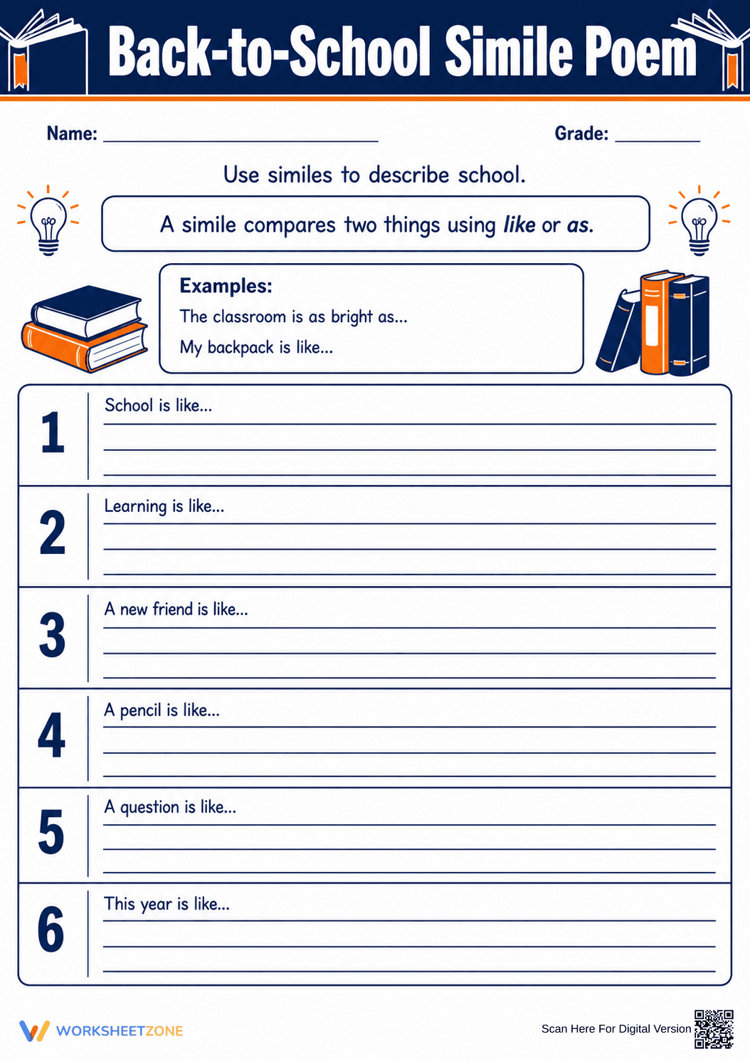 Back-to-School Simile Poem | Grade 4-6 Essential - Page 1