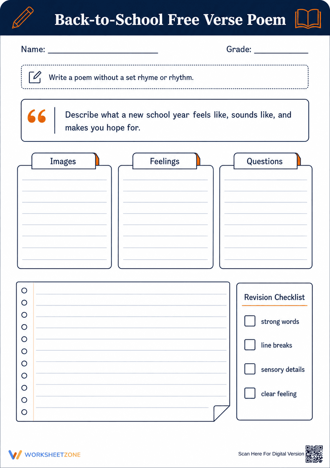 Essential Back-to-School Free Verse Poem | Grade 5 ELA - Page 1