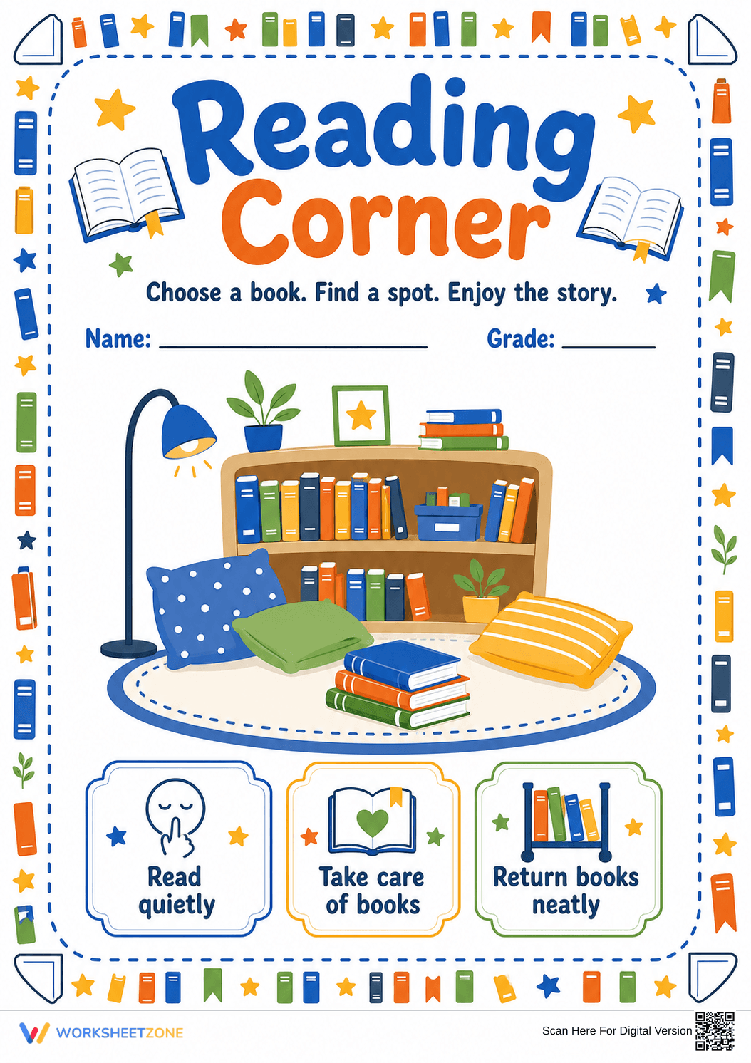 Printable Reading Corner Sign | Grade K-5 ELA Ready - Page 1