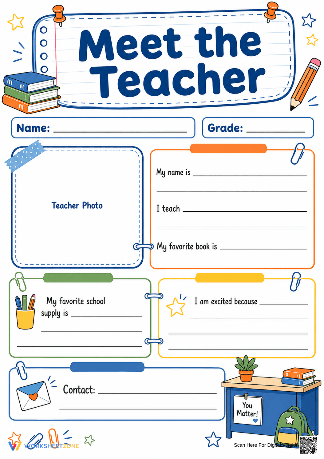 Meet the Teacher Printable Worksheet | Grade K-5 Ready - Page 1