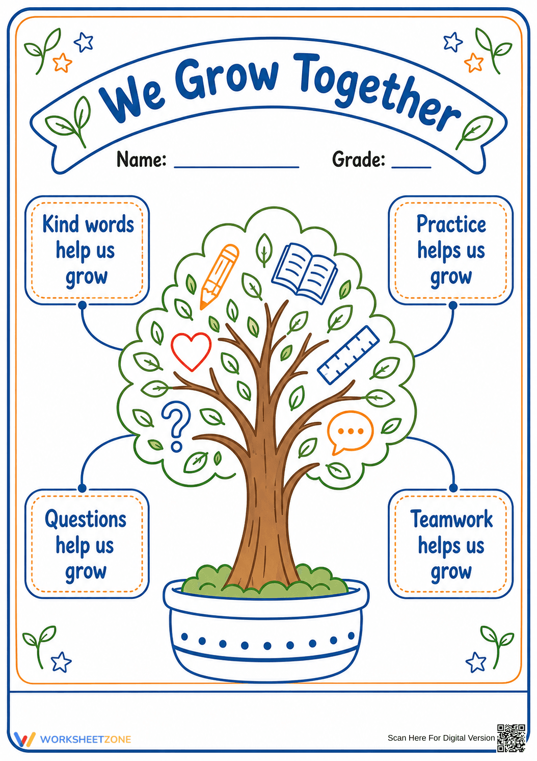 "We Grow Together" Printable Poster | Grade K-6 SEL - Page 1