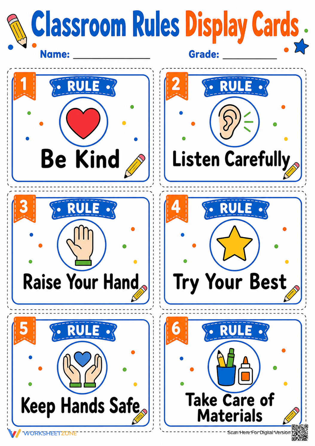 Classroom Rules Display Cards | Essential Grade K-5 Ready - Page 1