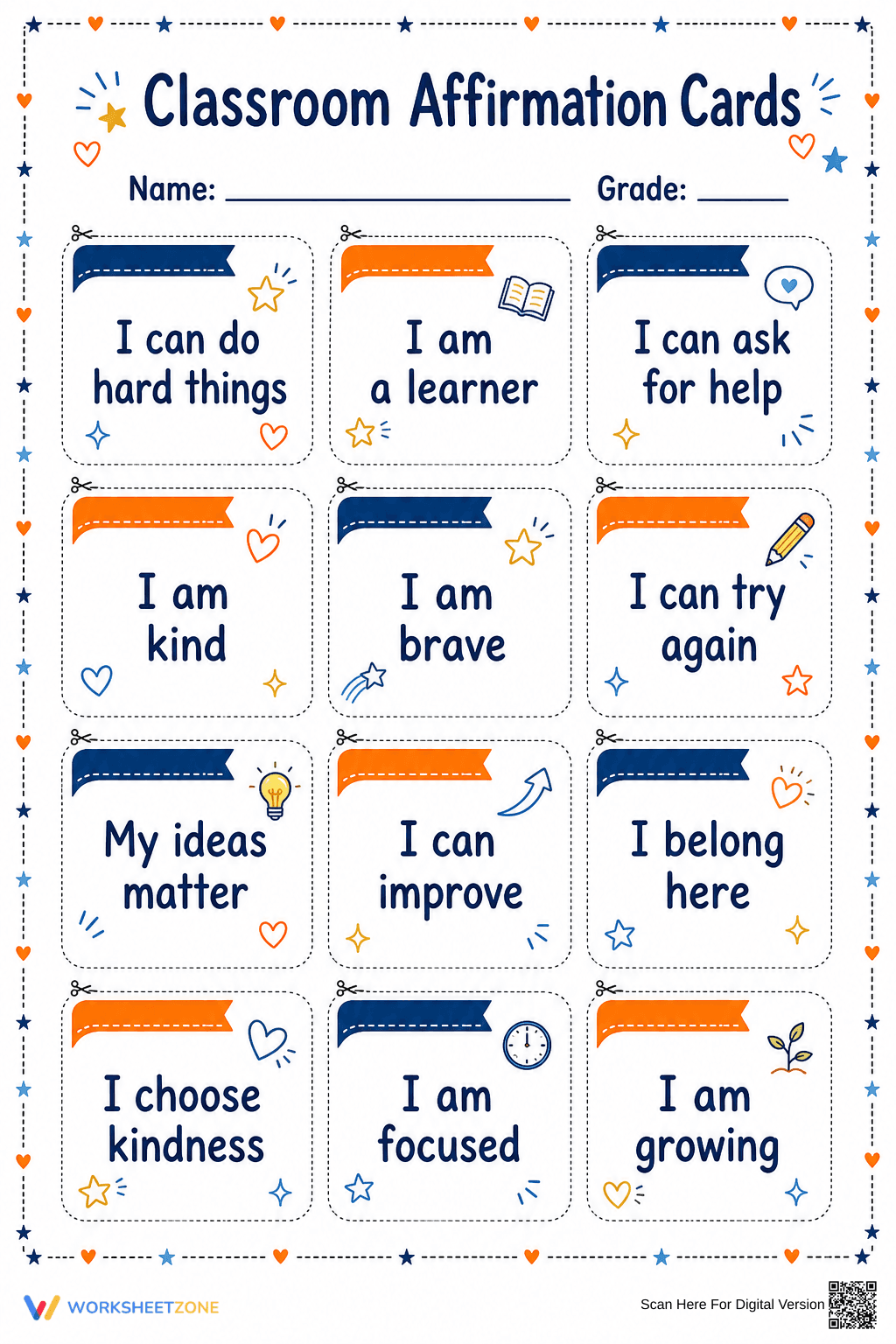 Classroom Affirmation Cards | Printable Grade K-6 SEL - Page 1