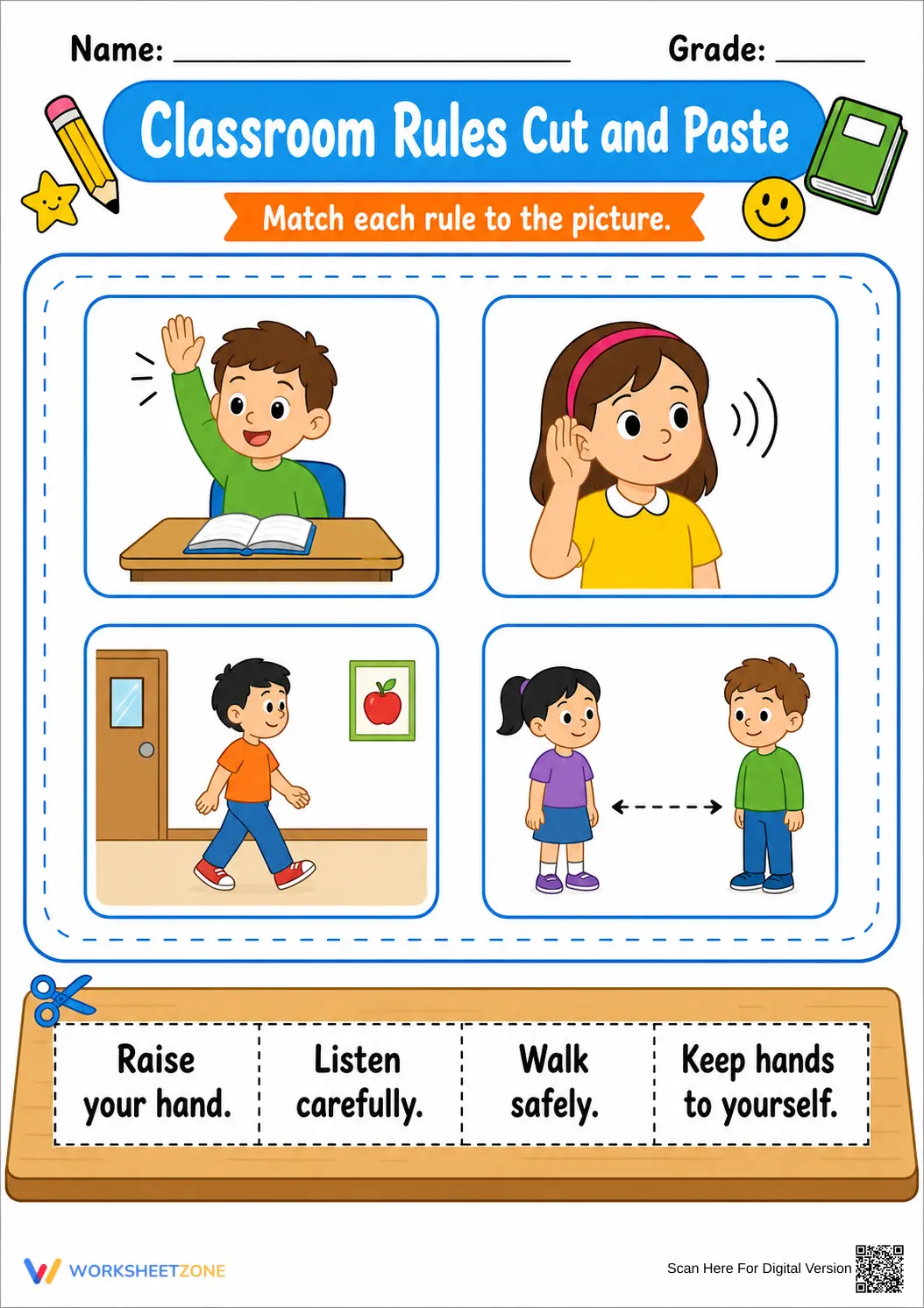 Classroom Rules Cut and Paste | Grade K-2 Essential - Page 1