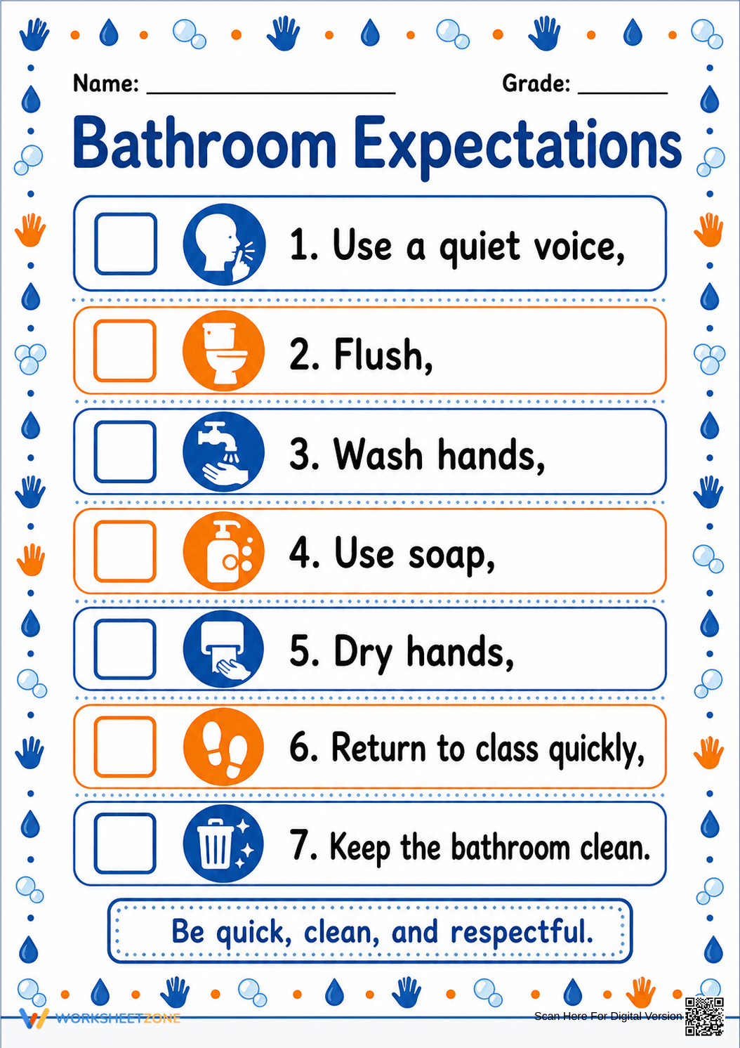 Bathroom Expectations Printable | Grade K-3 Essential - Page 1