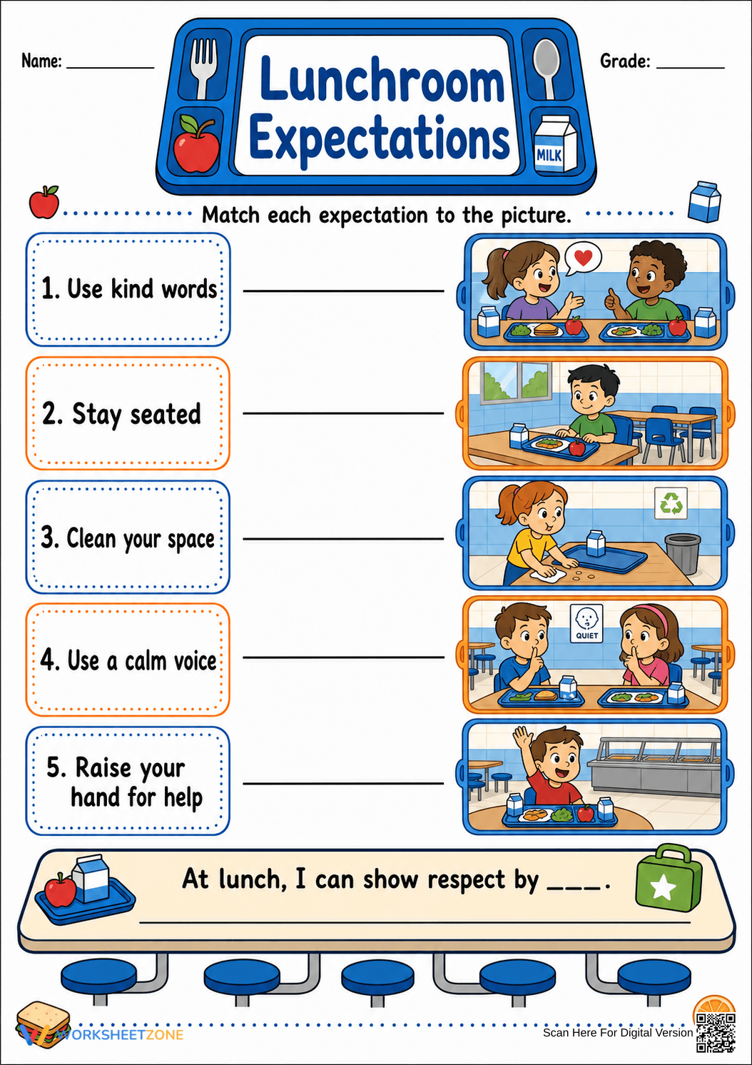 Lunchroom Expectations Worksheet | Grade 1 Printable - Page 1