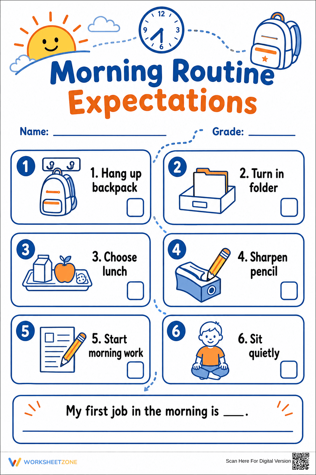 Morning Routine Expectations | Essential Grade 1 Worksheet - Page 1