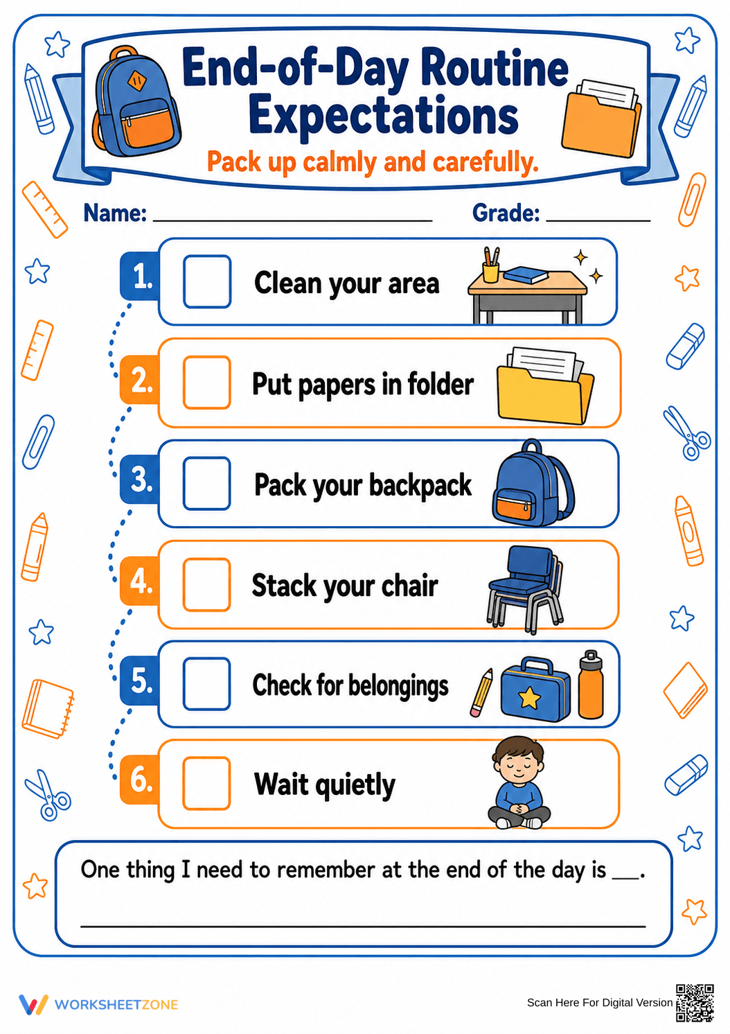 End-of-Day Routine Checklist | Grade 1 Essential - Page 1