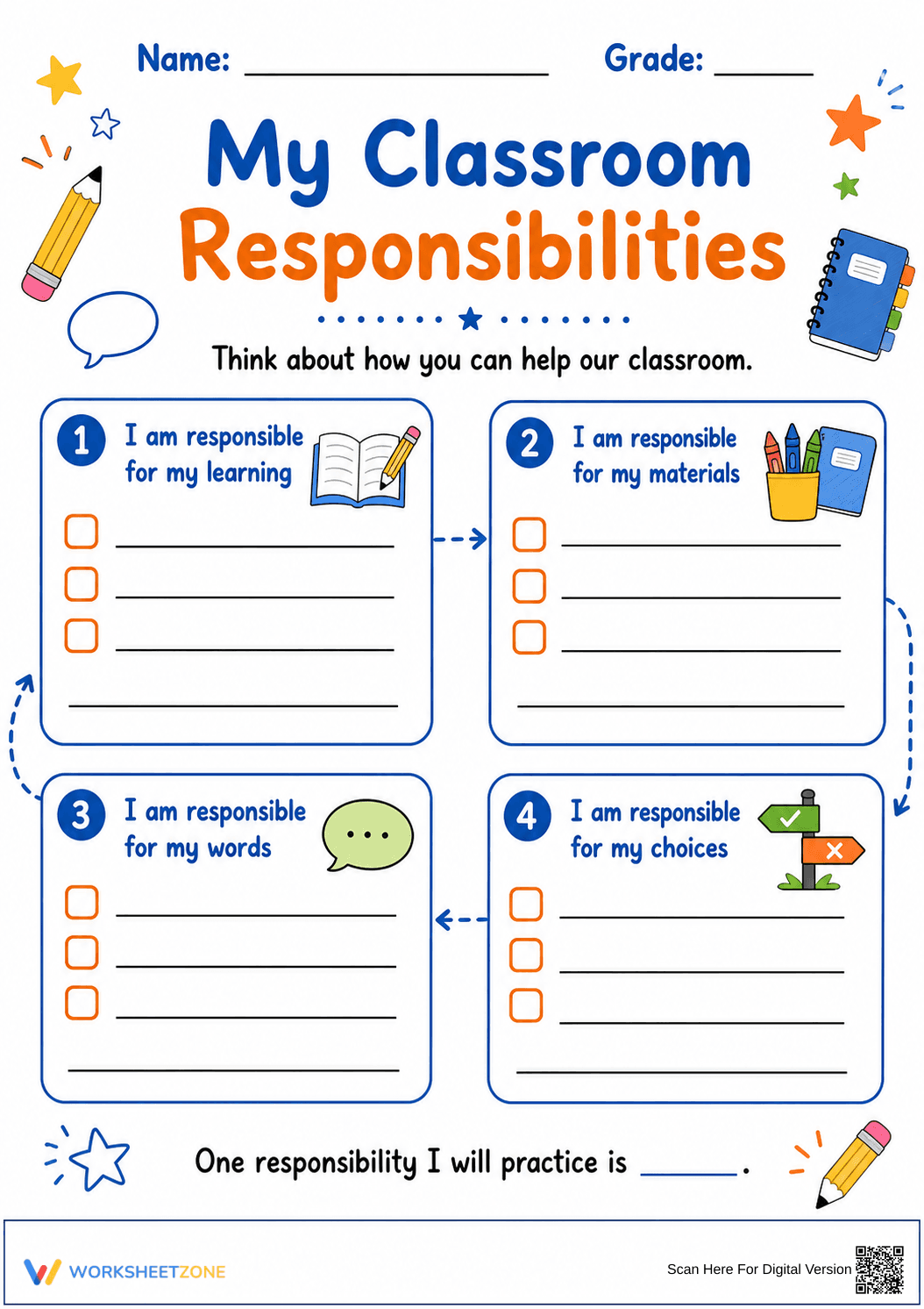 Essential Classroom Responsibilities Worksheet | Grades 2-5 - Page 1
