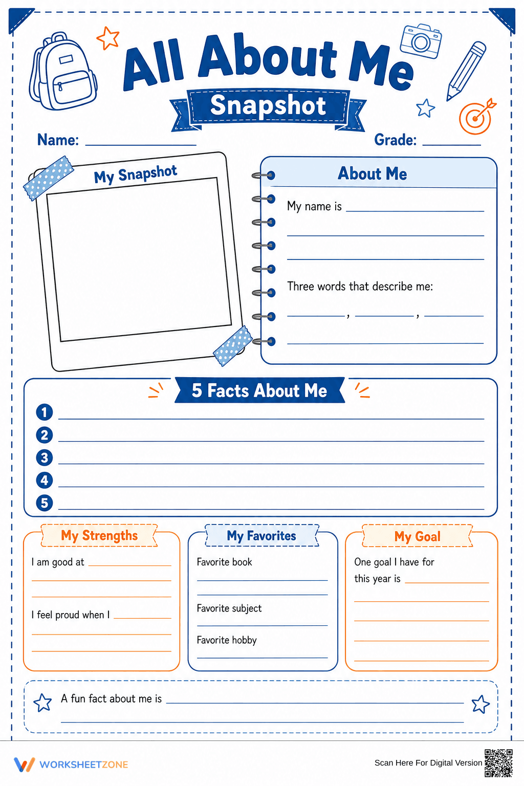 All About Me Snapshot | Essential Grade 4 Icebreaker - Page 1