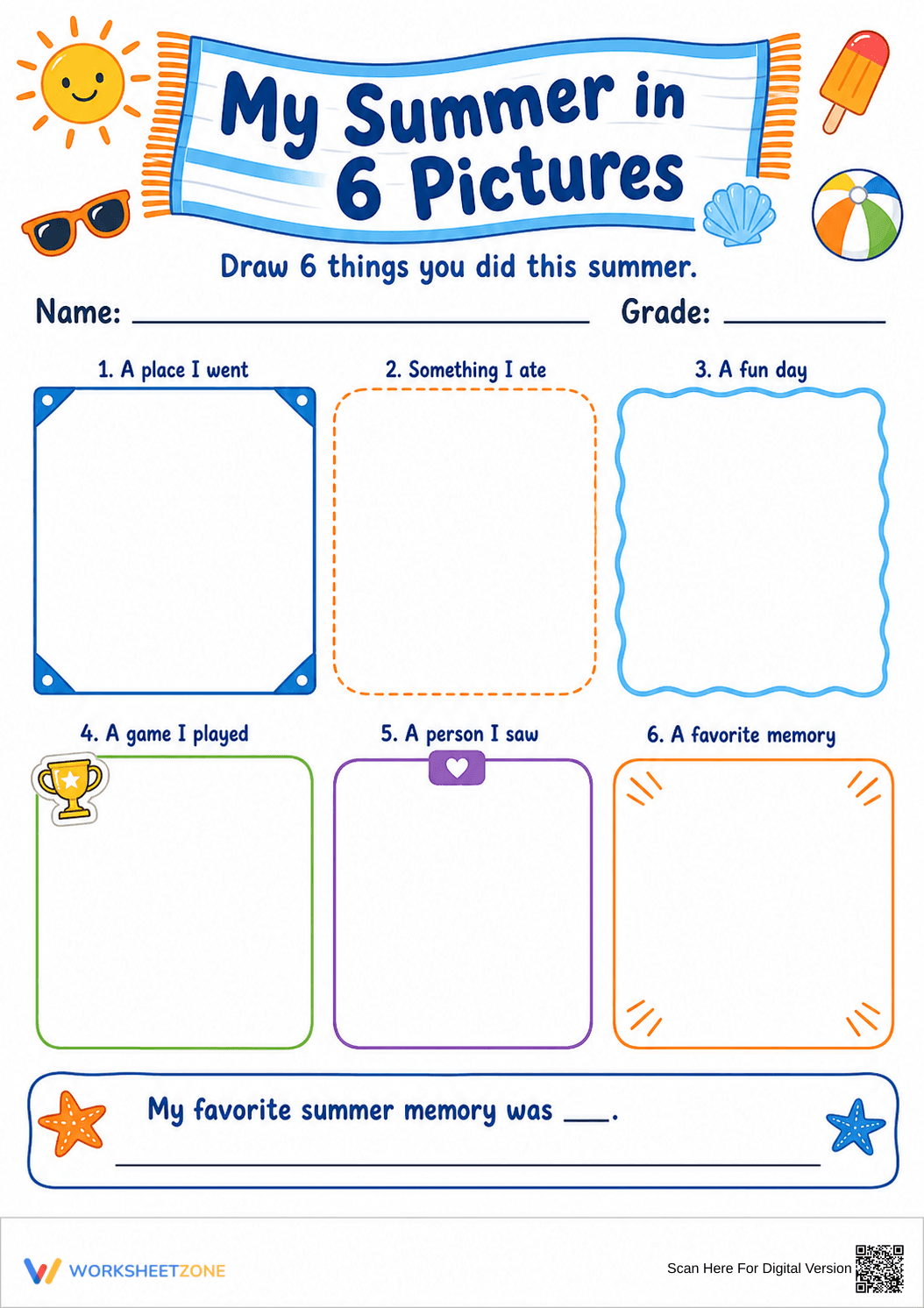My Summer in 6 Pictures | Essential Grade 1-4 Worksheet - Page 1