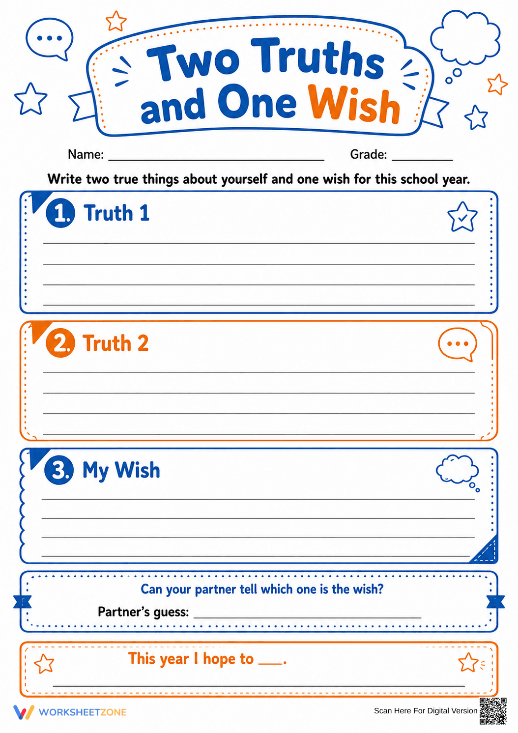 Two Truths and One Wish | Essential Grade 3-8 Icebreaker - Page 1