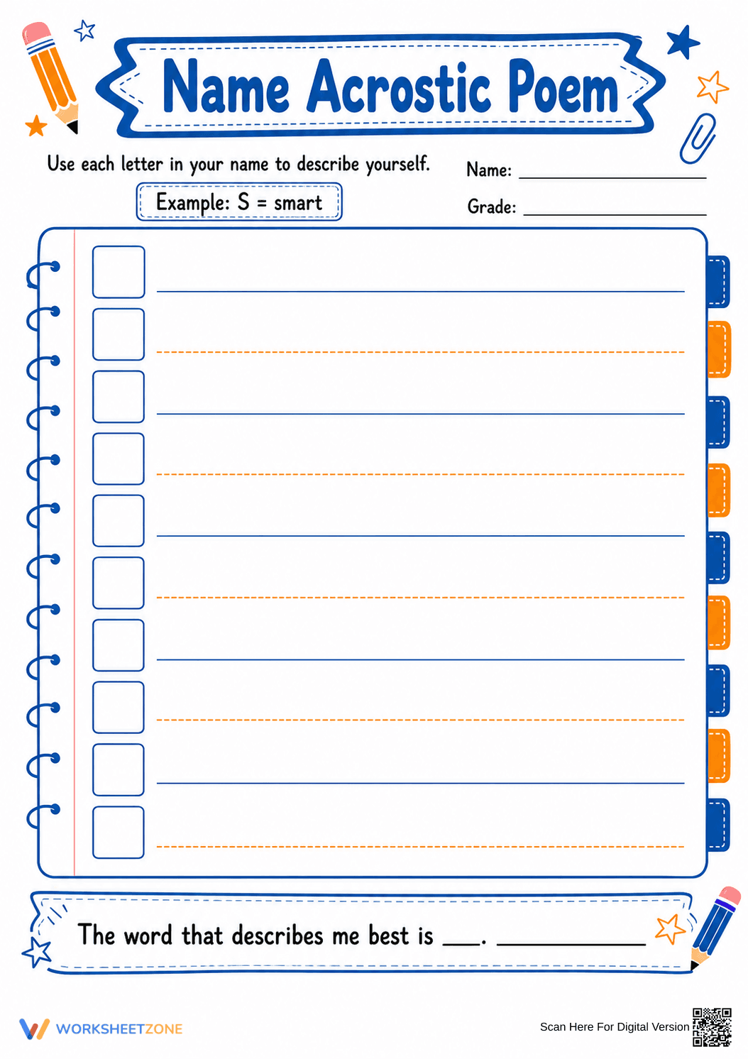 Name Acrostic Poem Worksheet | Grade 3 Essential - Page 1