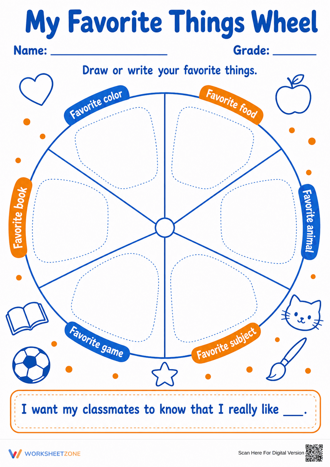 My Favorite Things Wheel — Printable Grade 1 Icebreaker - Page 1
