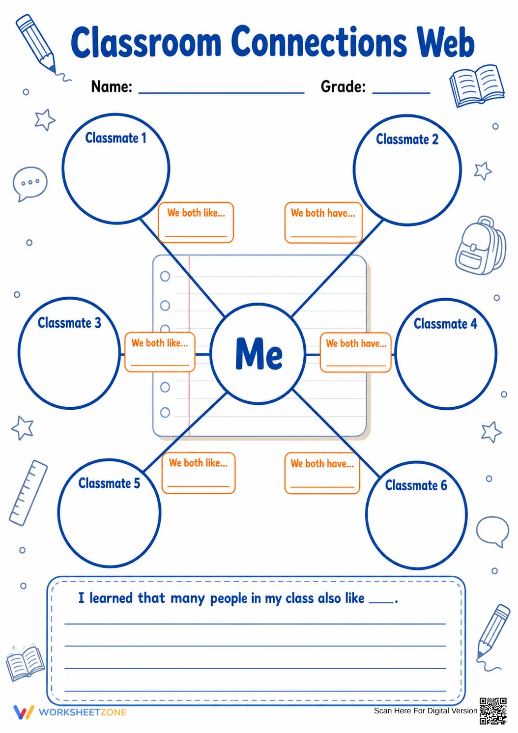 Classroom Connections Web | Grade 3-6 Essential Worksheet - Page 1