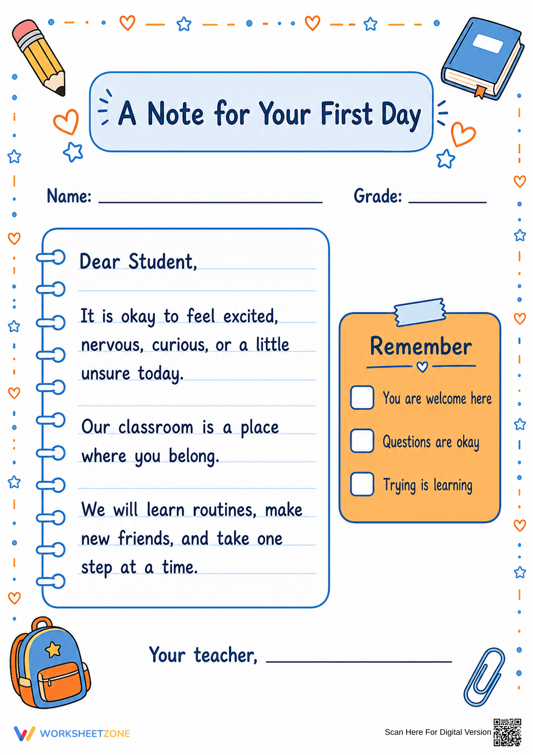 First Day of School Teacher Letter | Essential K-5 Printable - Page 1