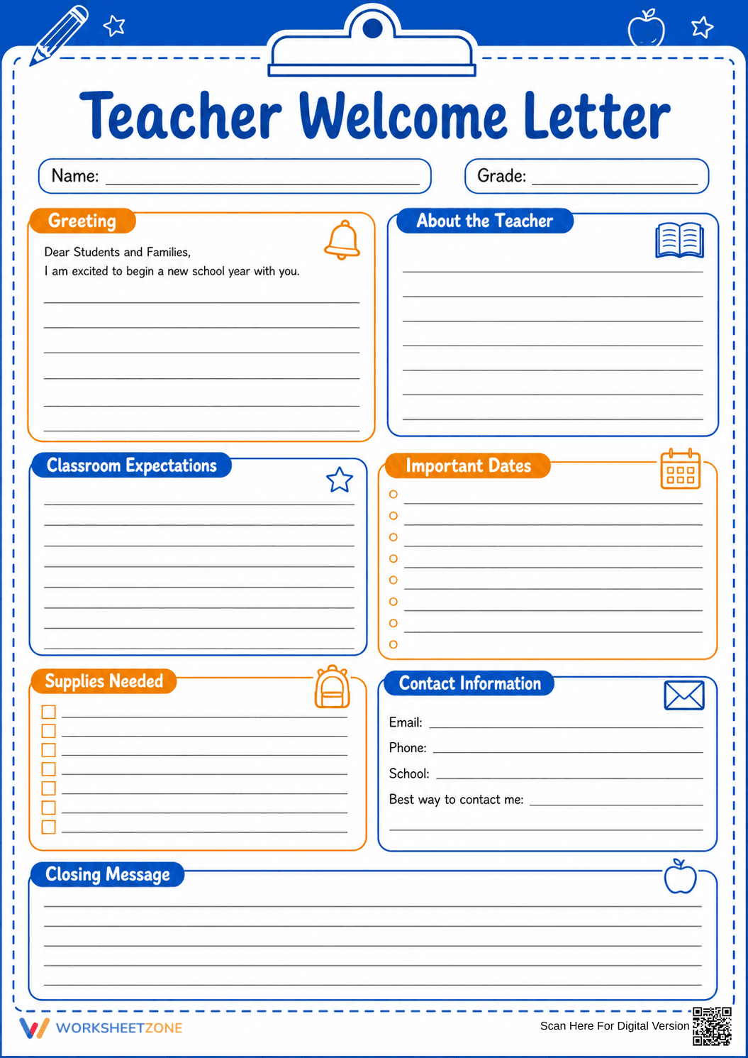 Essential Teacher Welcome Letter | Grade K-6 Printable - Page 1