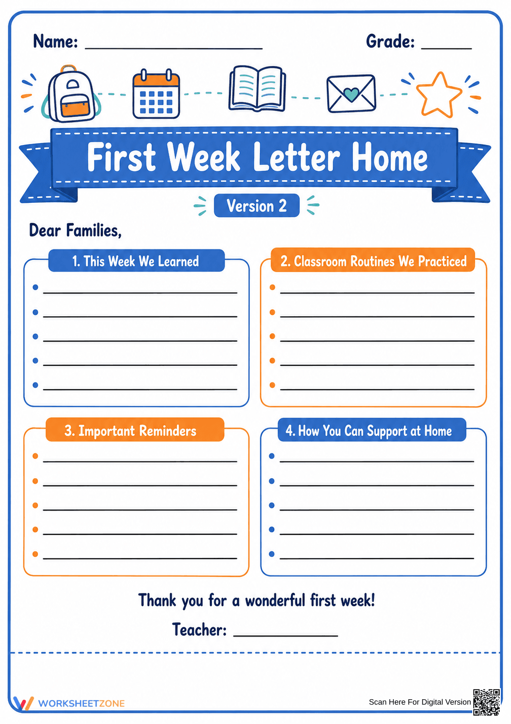First Week Letter Home Template | Essential Teacher Guide - Page 1