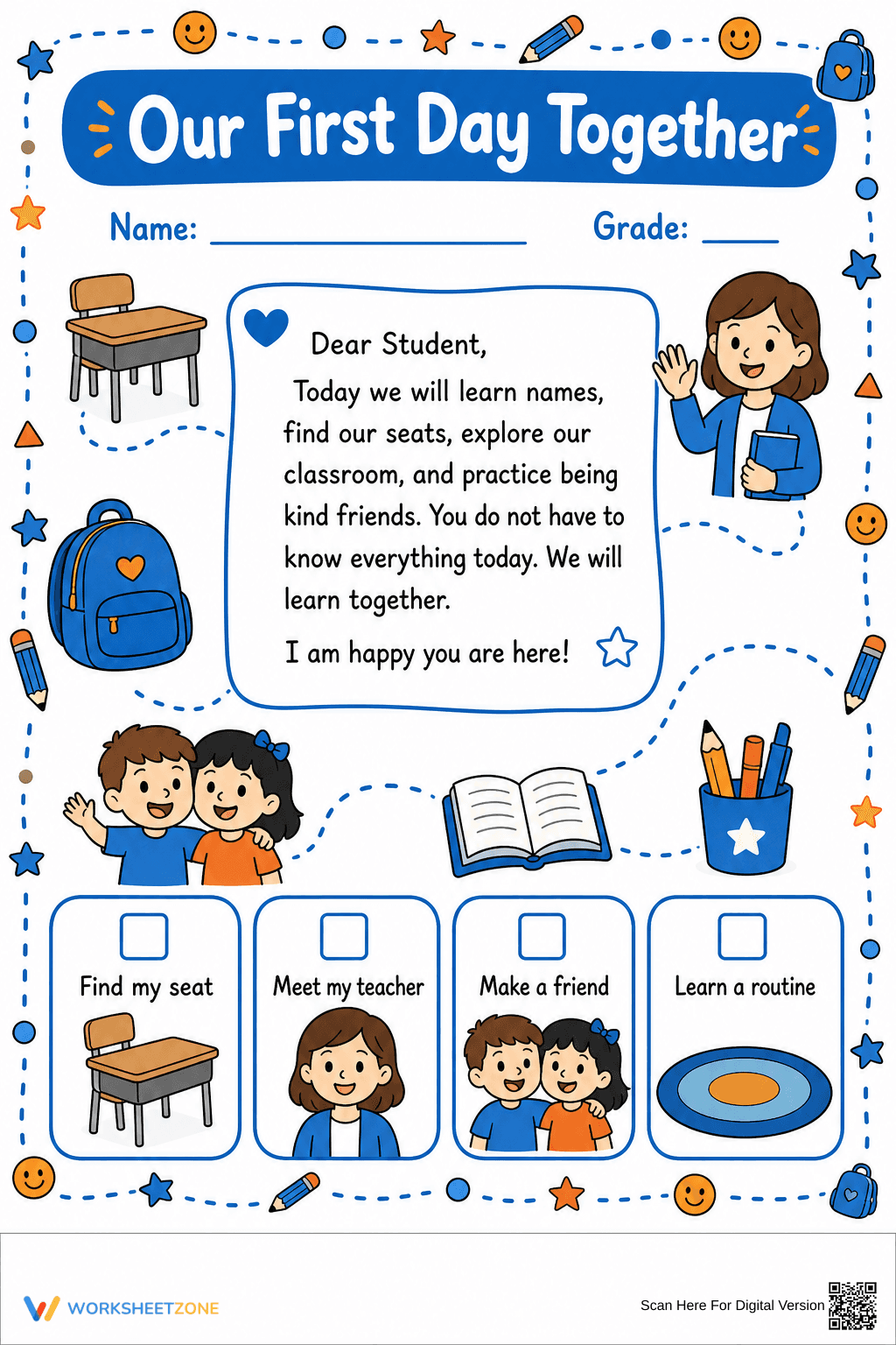 First Day Teacher Letter & Checklist | Grade 1 Essential - Page 1