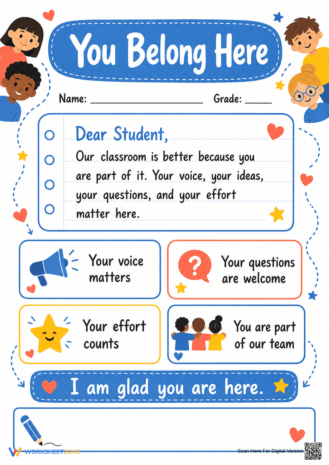 Printable "You Belong Here" Welcome Letter | Grades K-6 - Page 1