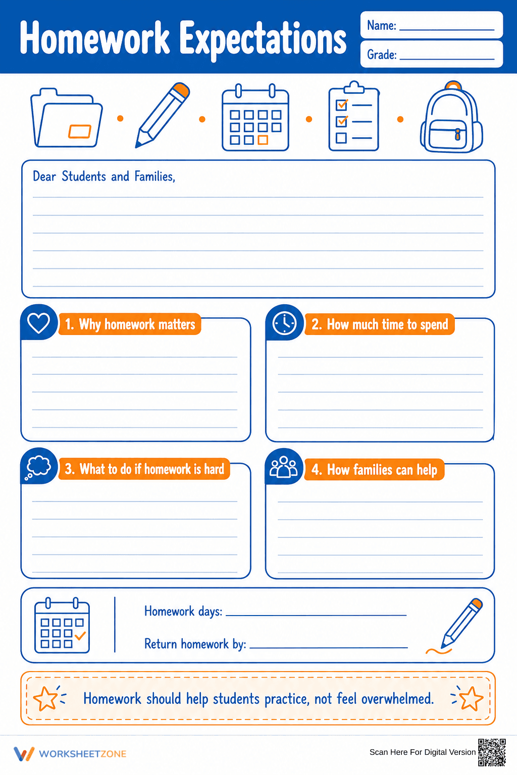 Homework Expectations Template | Essential Grade 3-6 Guide - Page 1