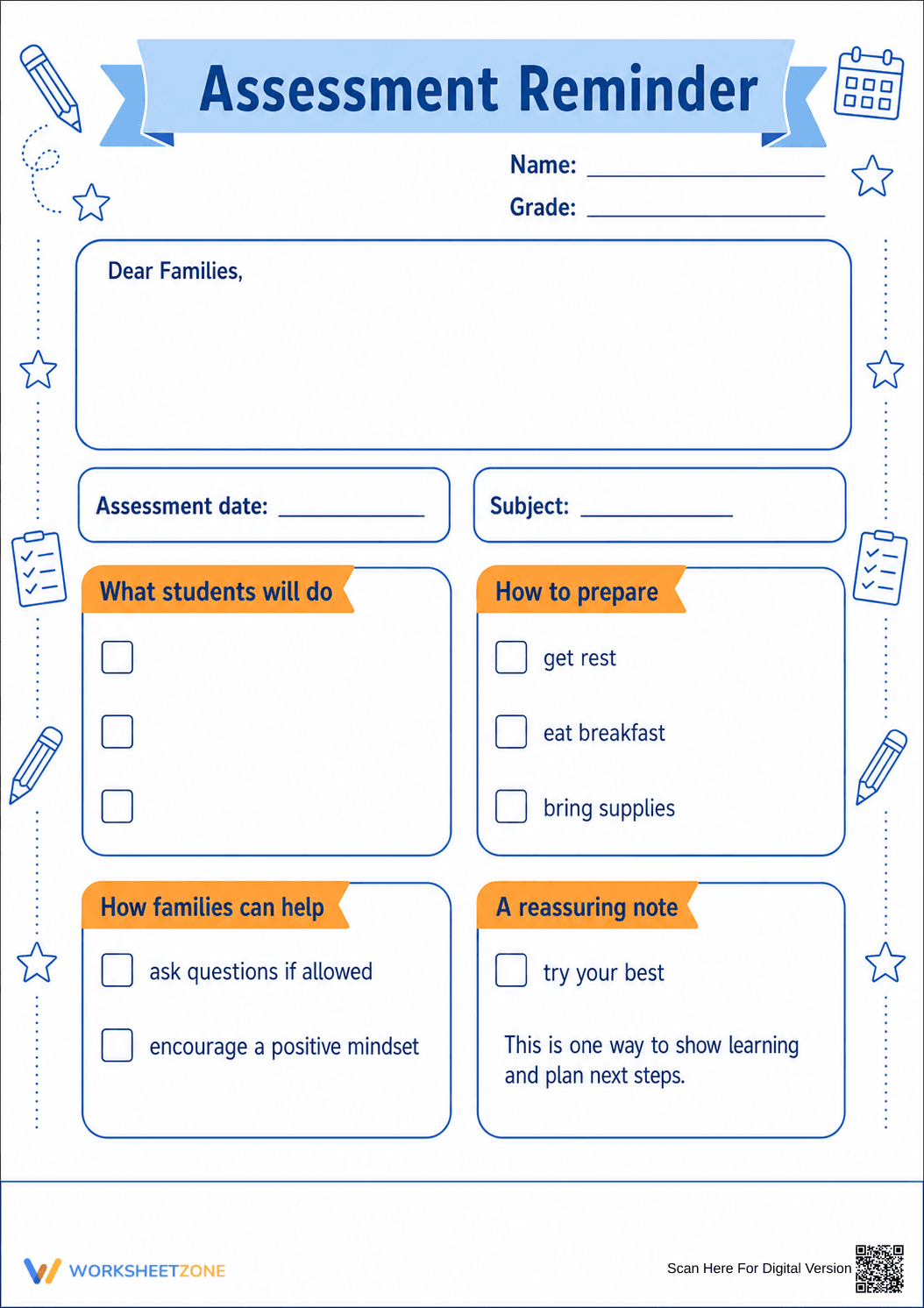 Assessment Reminder Letter | Grade 3 Essential - Page 1