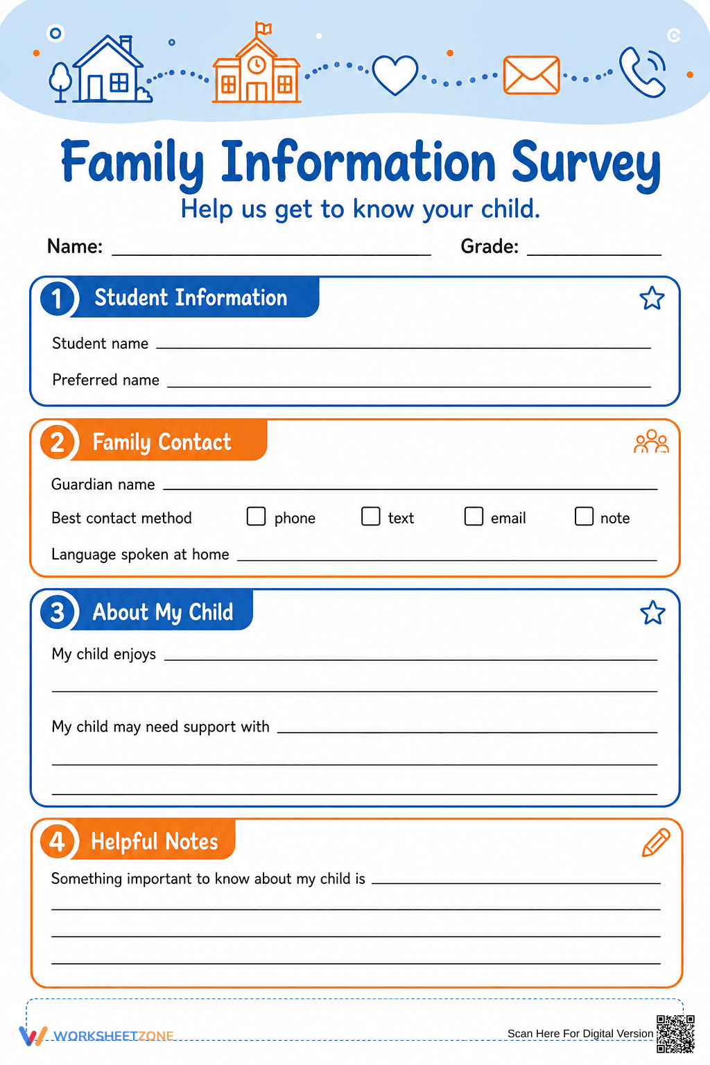 Family Information Survey | Essential Grade K-5 Printable - Page 1