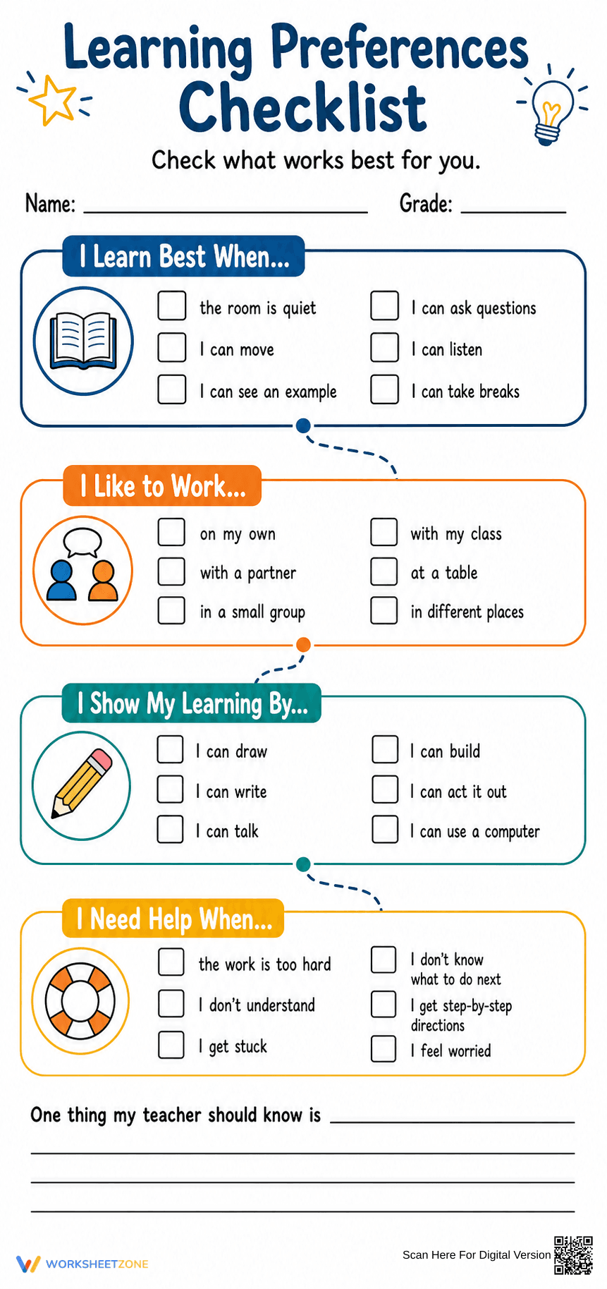 Learning Preferences Checklist | Grade 3-5 Essential - Page 1