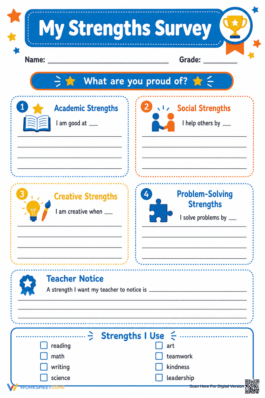 My Strengths Survey | Essential Grade 4-6 SEL Worksheet - Page 1