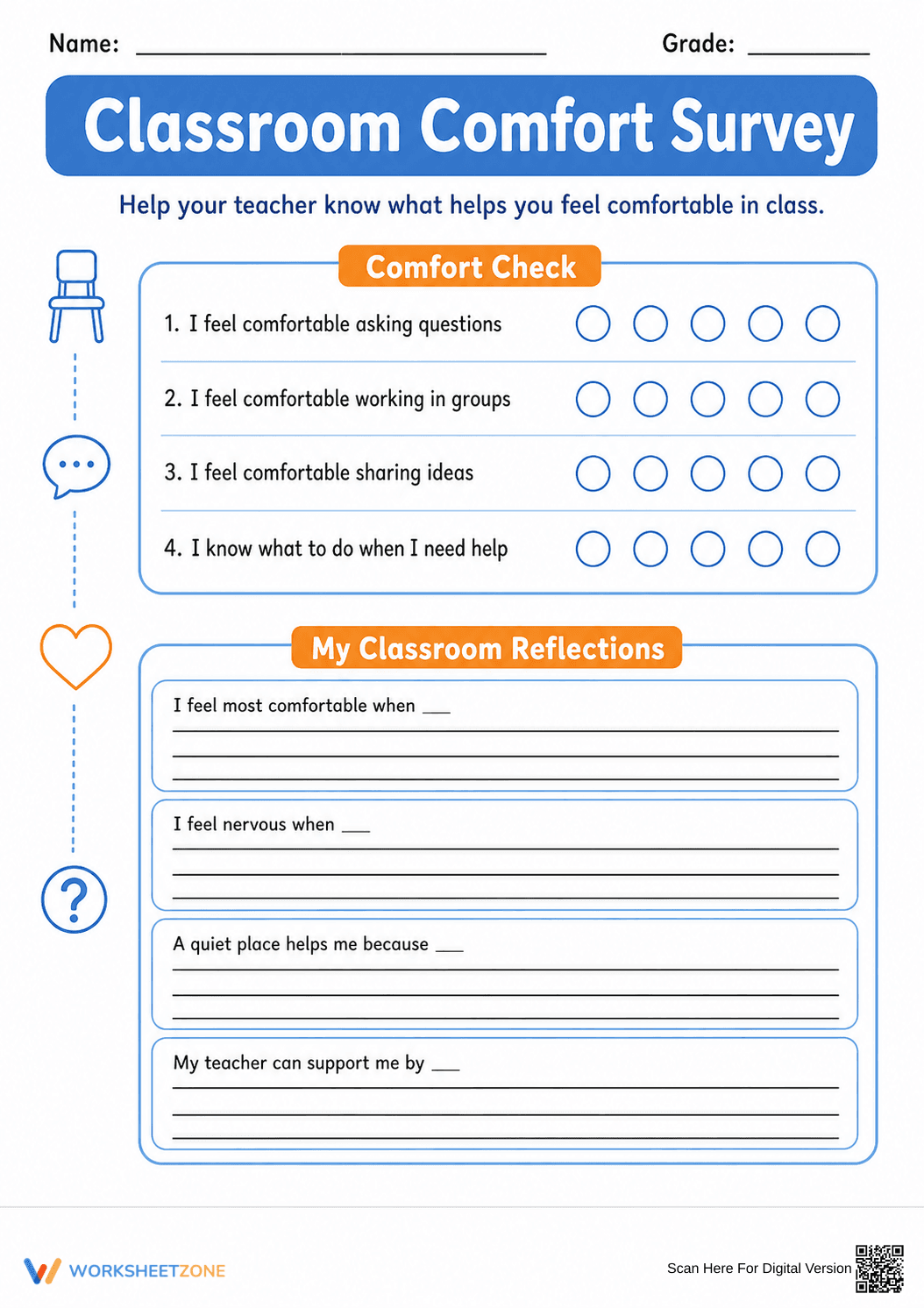 Classroom Comfort Survey | Grade 5 Essential SEL - Page 1