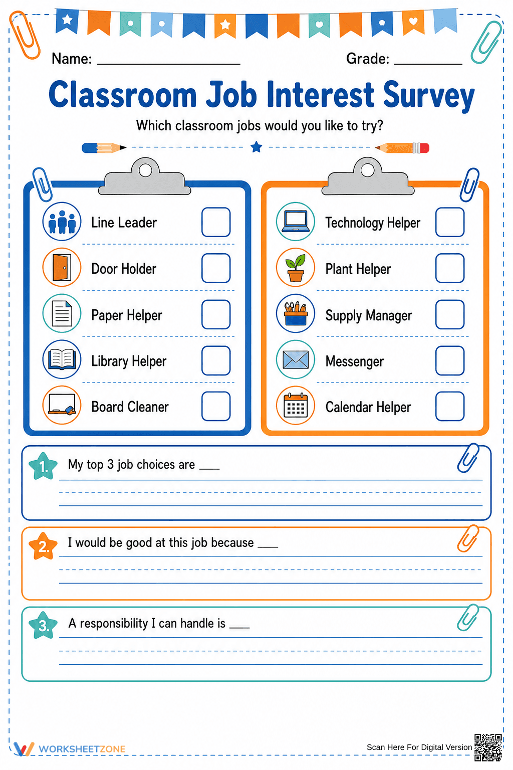 Classroom Job Interest Survey | Grade 3 Essential - Page 1