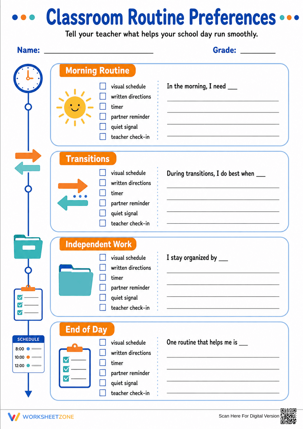 Classroom Routine Preferences Worksheet | Grade 2-5 Ready - Page 1