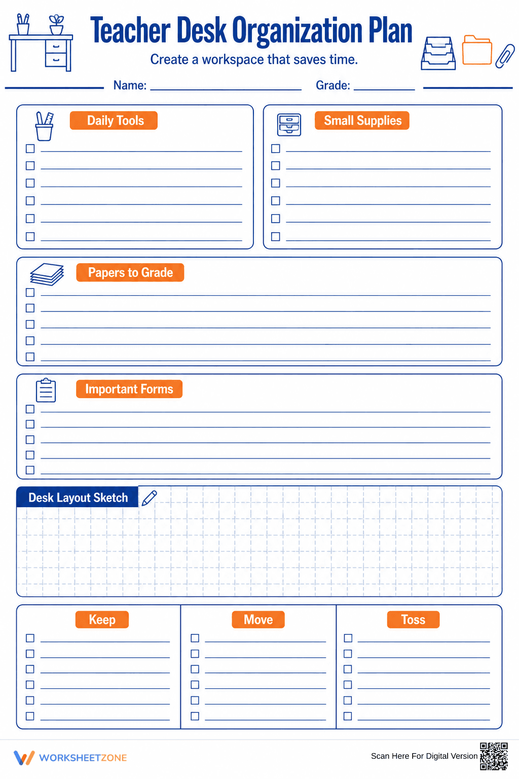 Teacher Desk Organization Plan | Essential Printable - Page 1