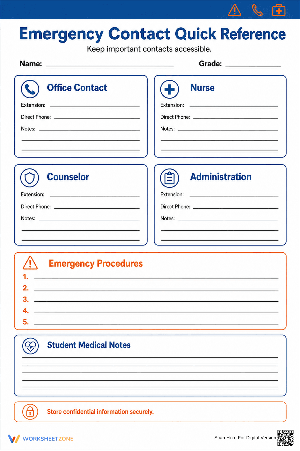 Essential Emergency Contact Reference | K-12 Printable - Page 1