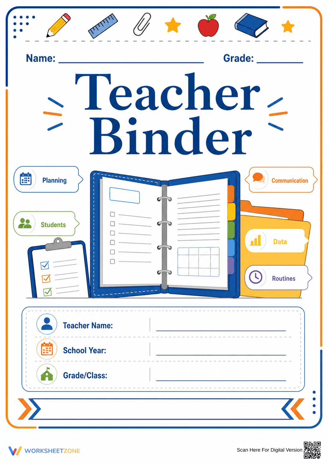 Essential Teacher Binder Cover | Printable Organizer - Page 1