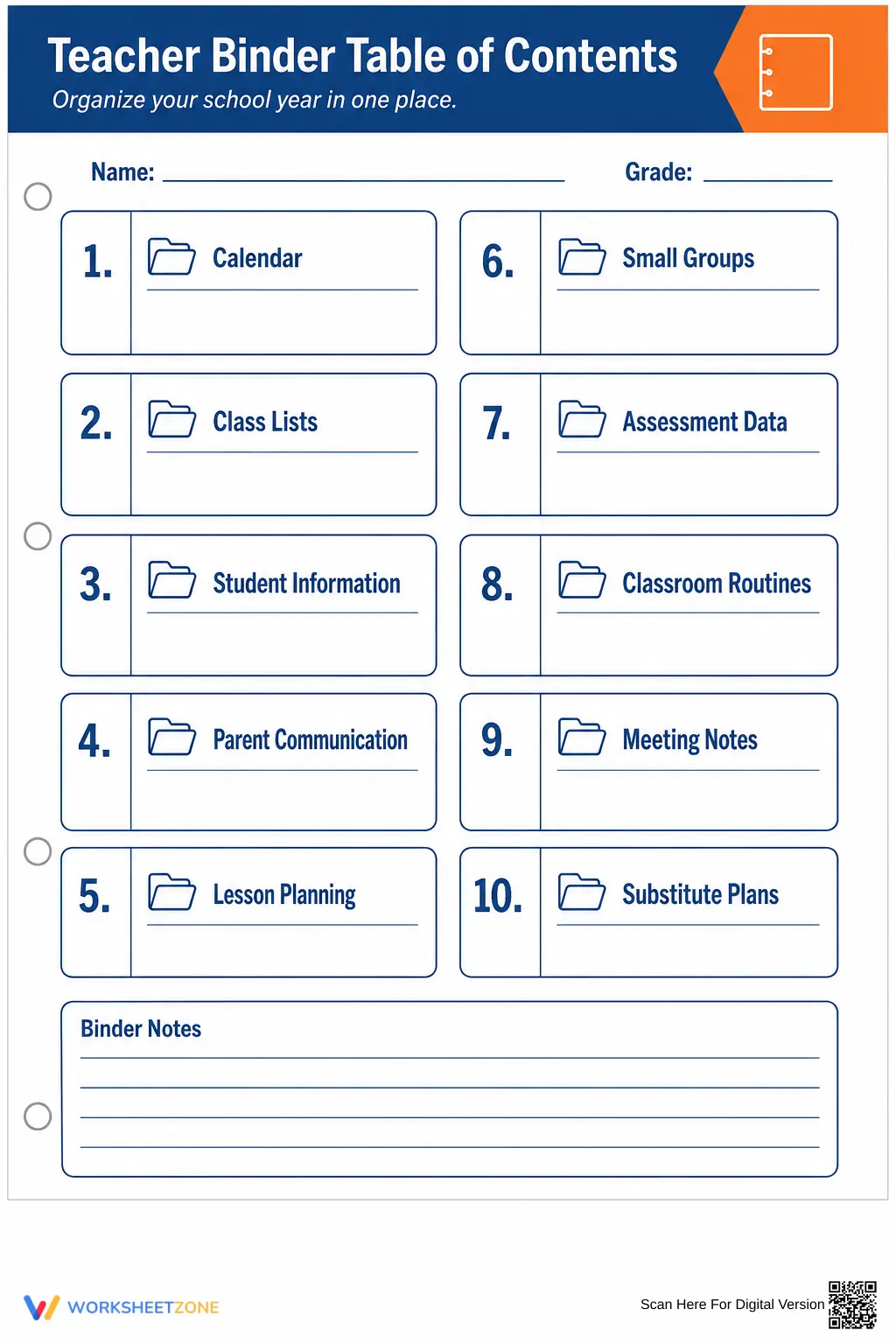 Essential Teacher Binder Table of Contents | K-12 Ready - Page 1