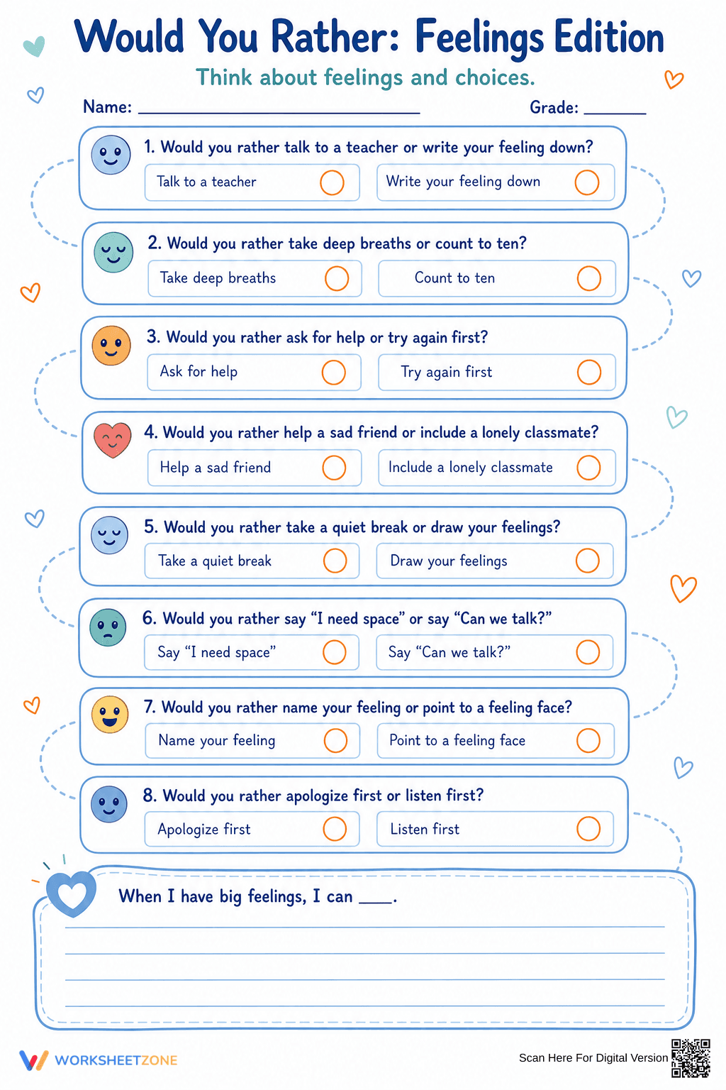 Printable SEL Worksheet: Feelings Edition | Grades 2-5 - Page 1