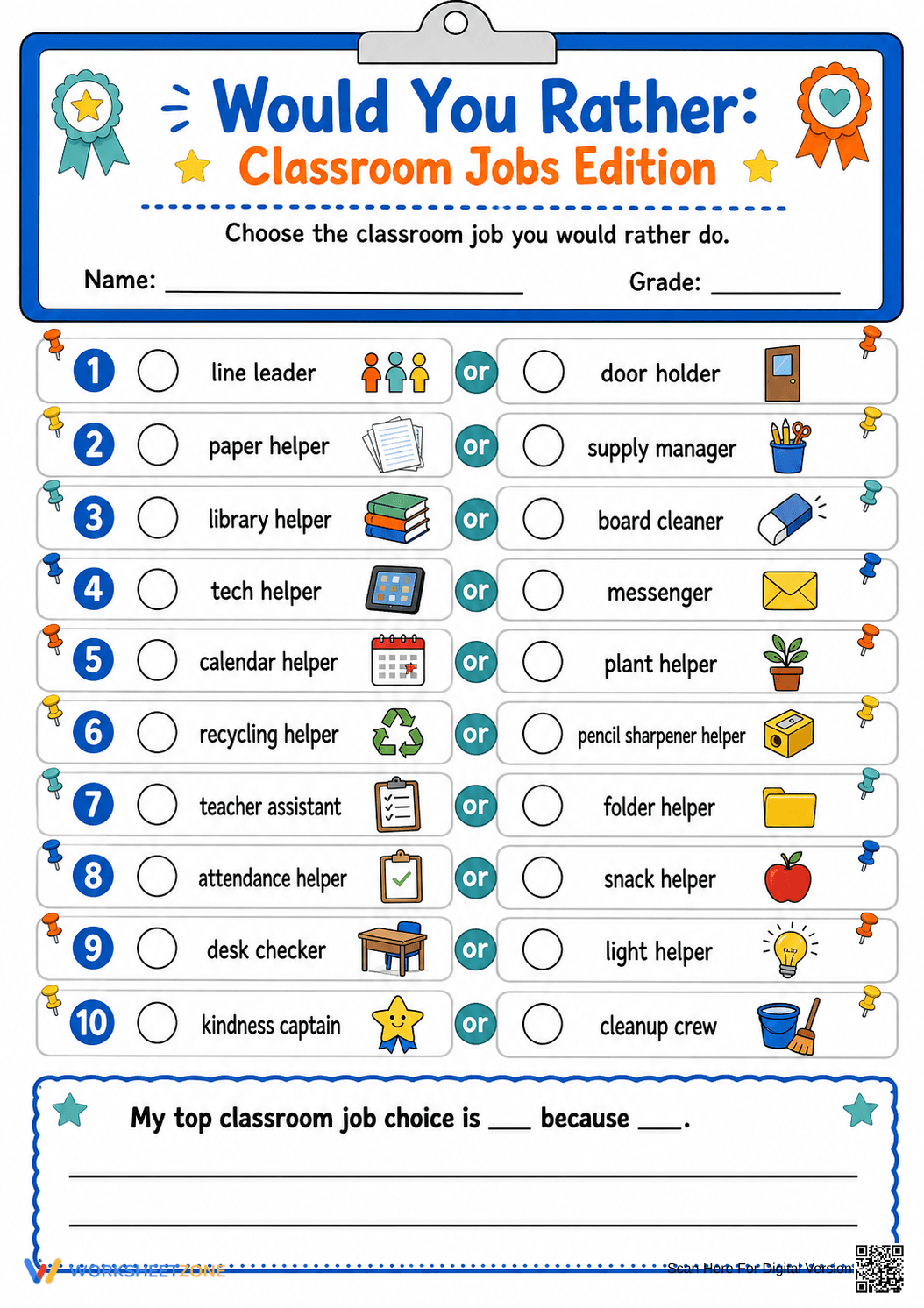Classroom Jobs Would You Rather | Essential Grade 3-5 - Page 1