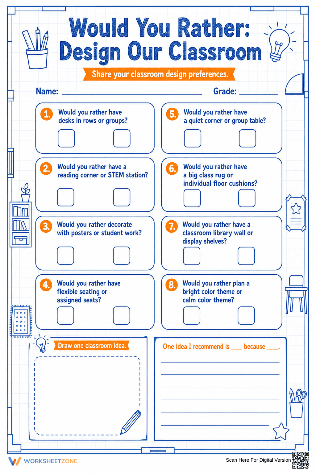 Classroom Design Worksheet | Grade 4 Essential - Page 1