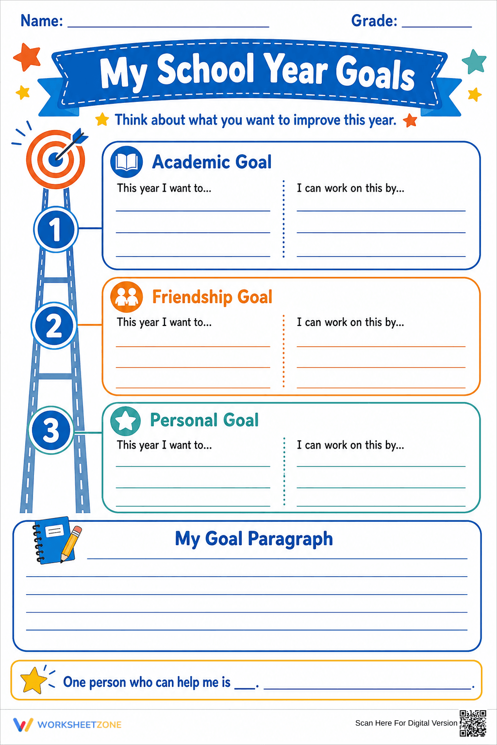My School Year Goals Worksheet | Essential Grade 4-6 - Page 1