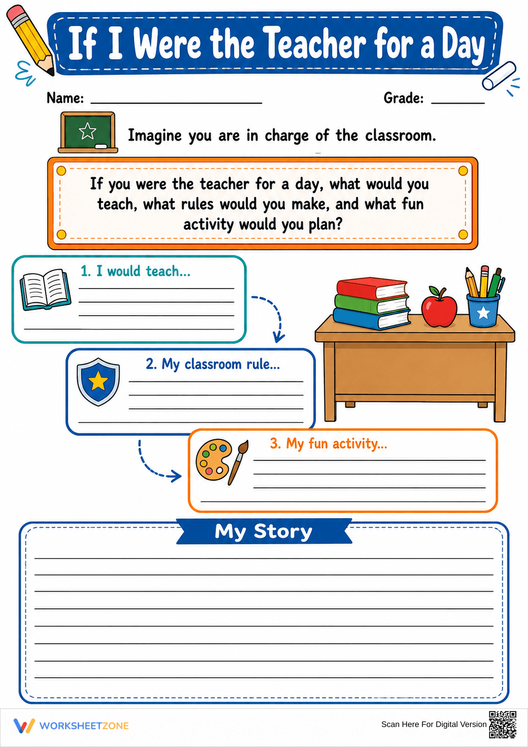 "If I Were the Teacher" Writing Worksheet | Grade 4 Aligned - Page 1