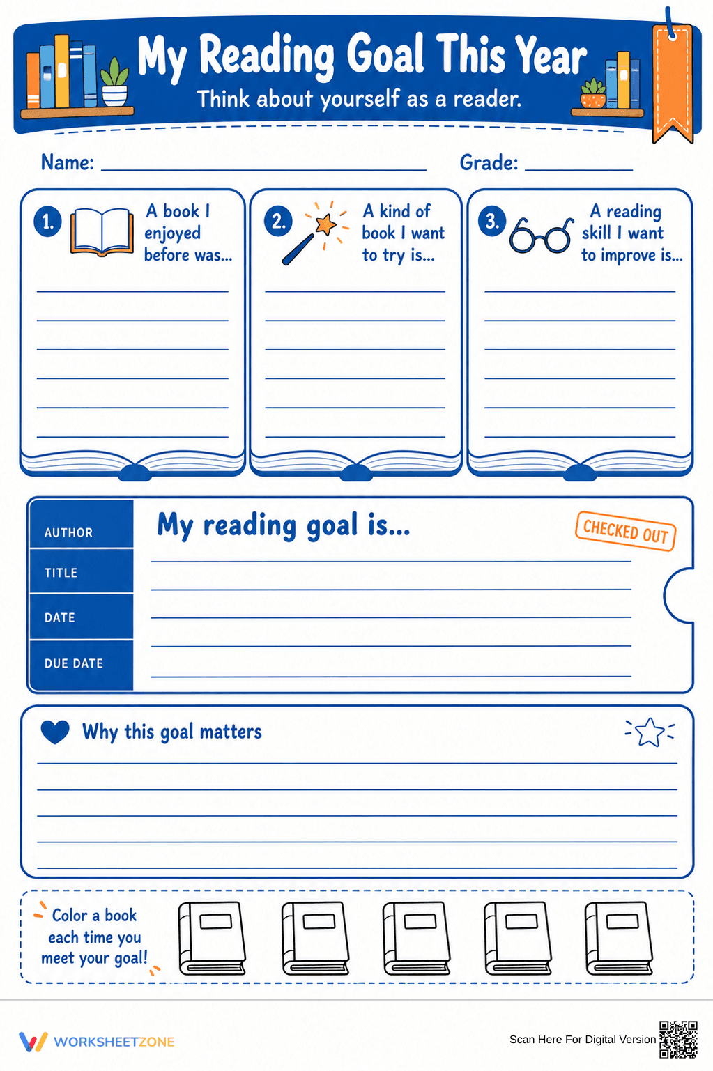My Reading Goal Worksheet | Grade 3 Printable - Page 1