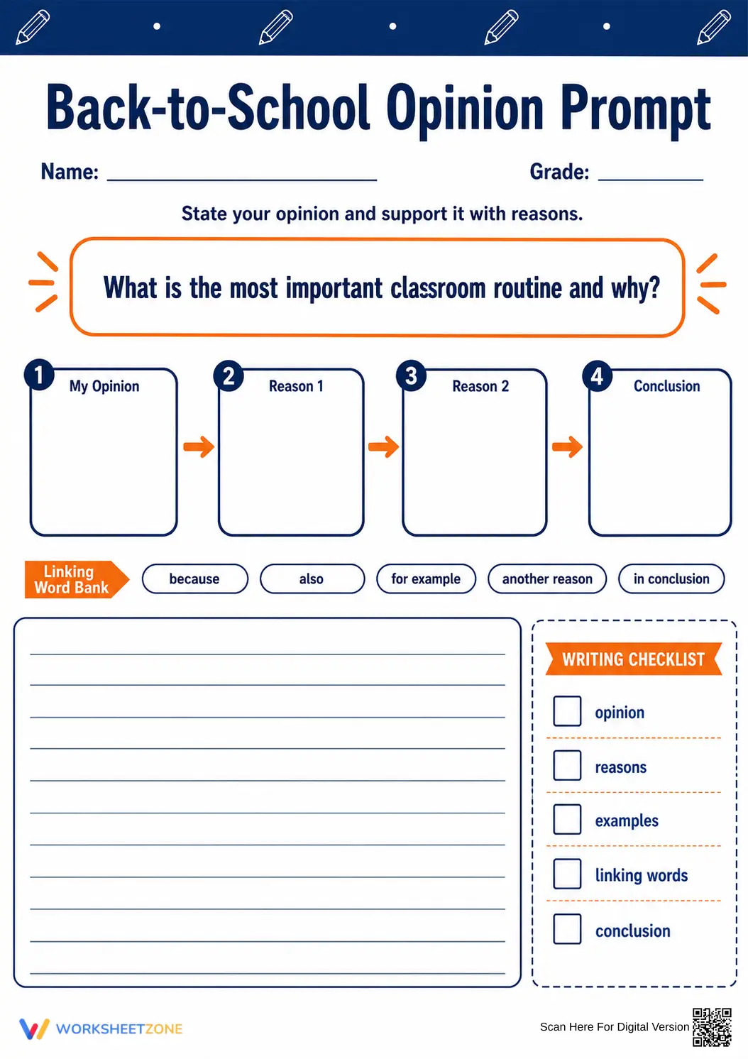 Back-to-School Opinion Writing | Grade 5 Essential - Page 1