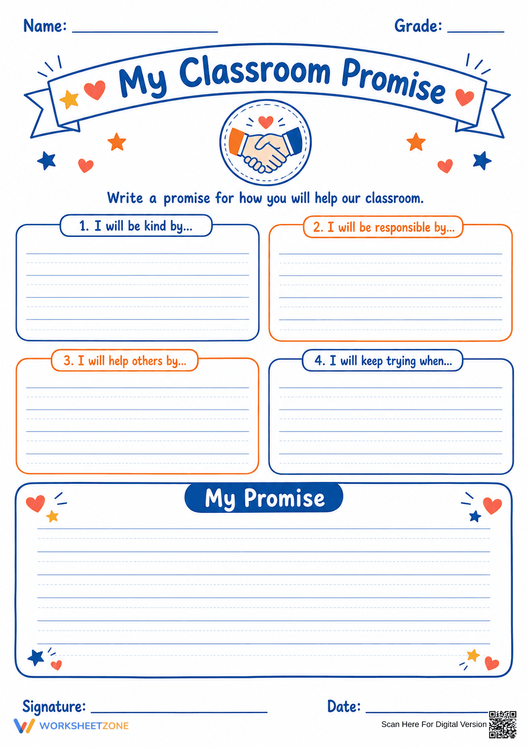 My Classroom Promise Worksheet | Essential Grade 3 Writing - Page 1