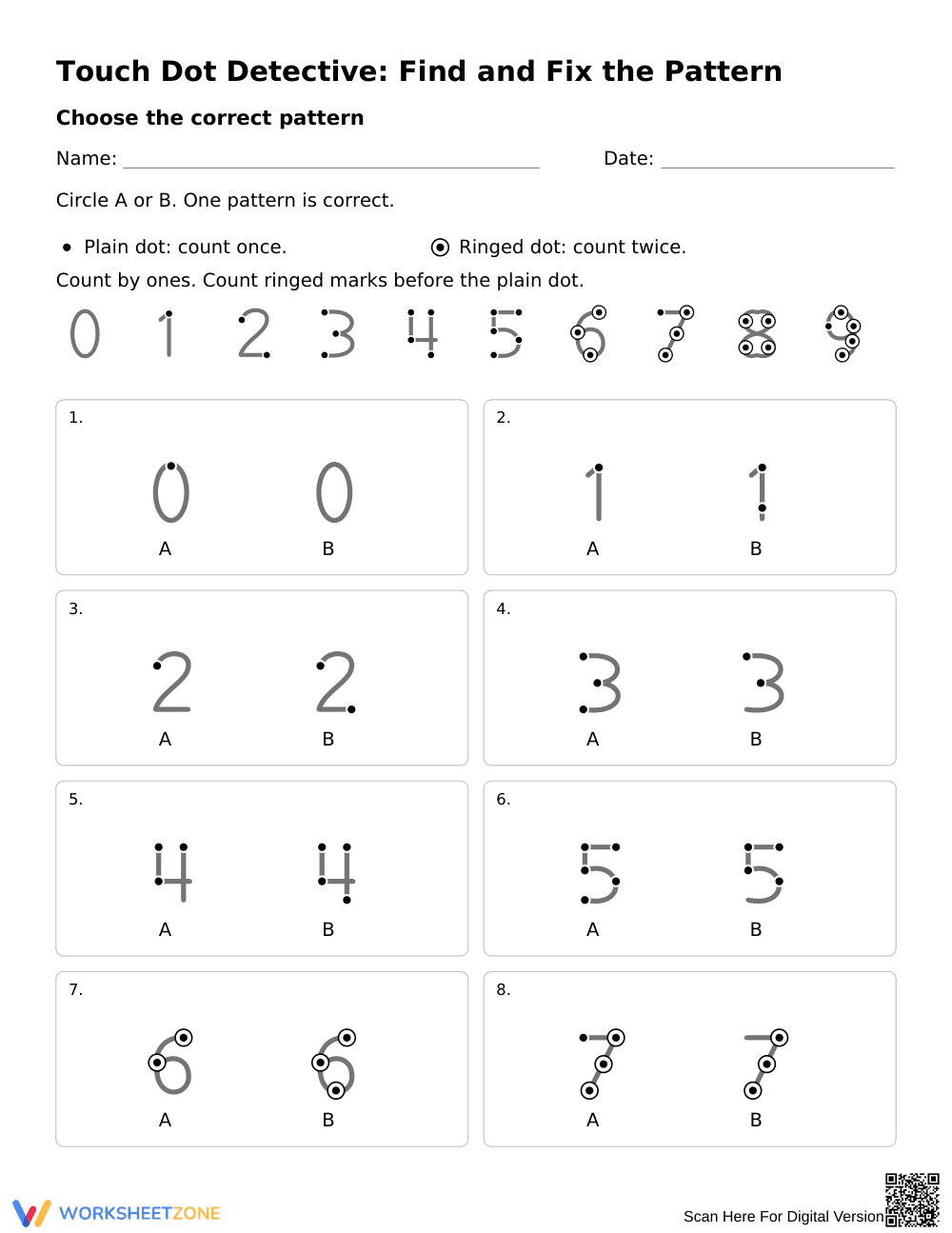 Touch Dot Detective Worksheet | Printable K Math - Page 1