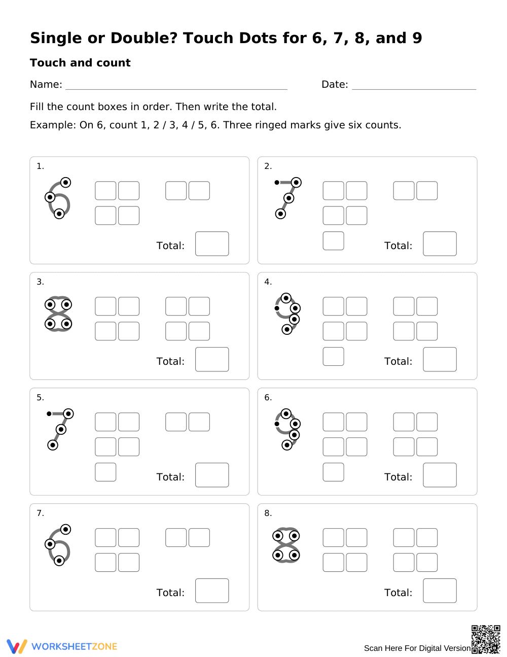Touch Dots 6-9 Math Worksheet | Grade K Printable - Page 1