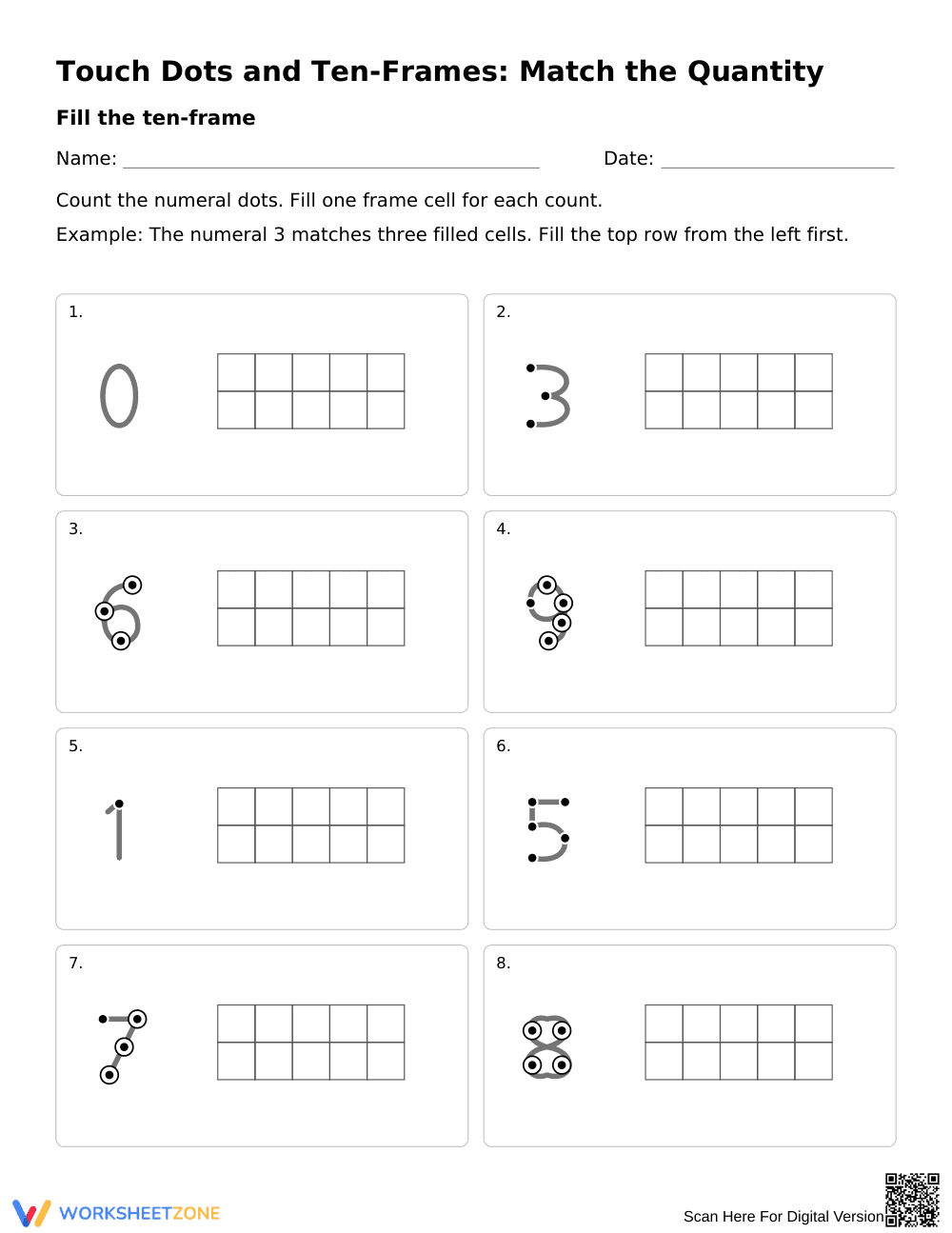 Ten-Frame Counting Worksheet | Grade K Math Printable - Page 1